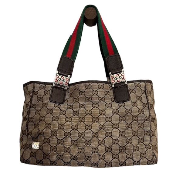 Gucci Handbags - GUCCI Web Handle Buckle Tote GG Canvas